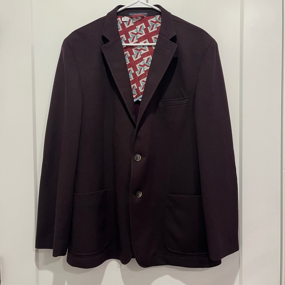 Ben Sherman Plectrum Mens 44R Burgundy Knit Blazer Sport Coat Elbow Patches